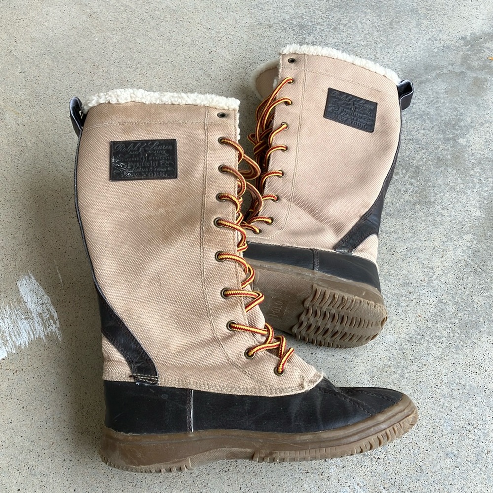 POLO Ralph Lauren Tall Canvas and Shearling Winter Boots, 5.5